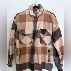 Neutral Brown and tan Plaid, Flannel Shacket. Size small.